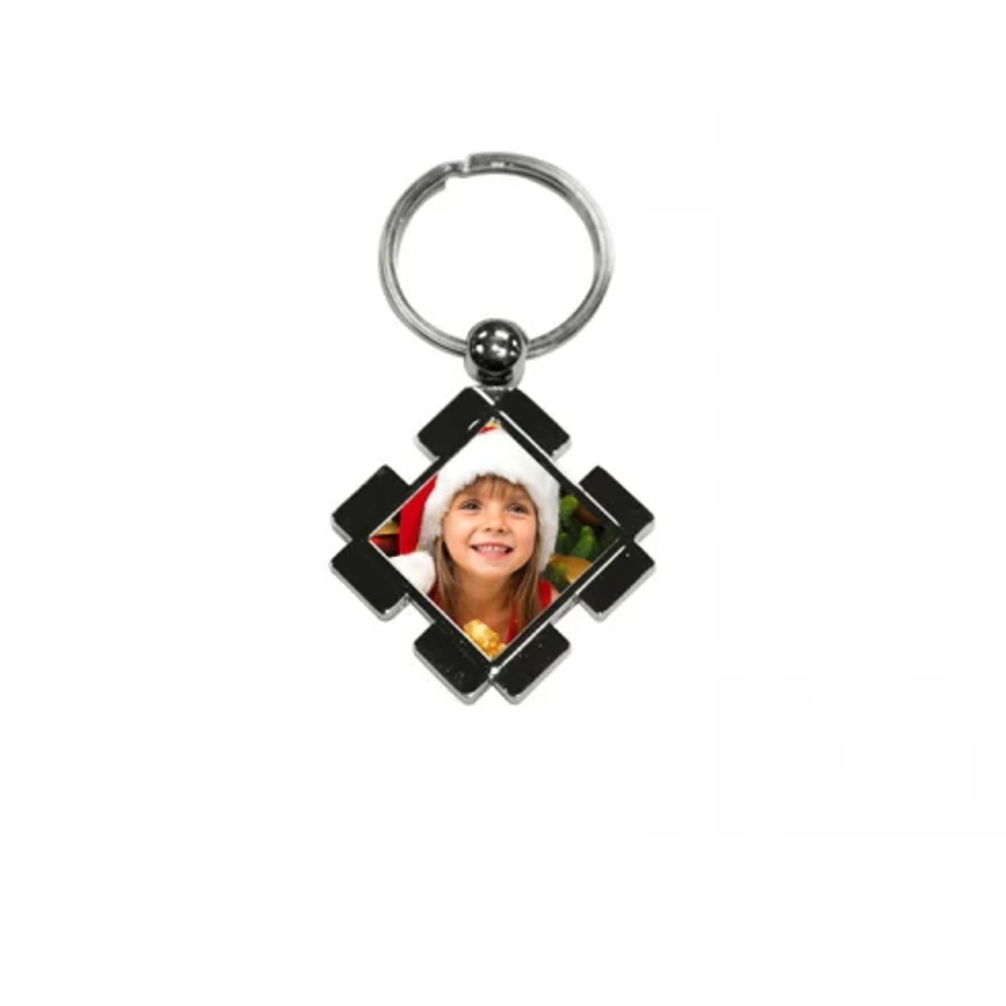 Personalized Photo Keychain - Chrome Diamond Design