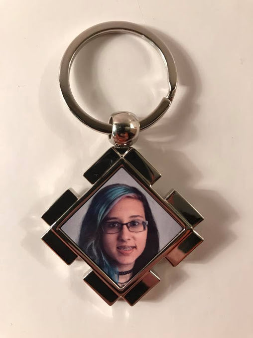 Personalized Photo Keychain - Chrome Diamond Design