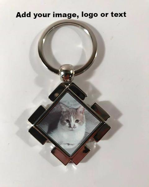 Personalized Photo Keychain - Chrome Diamond Design