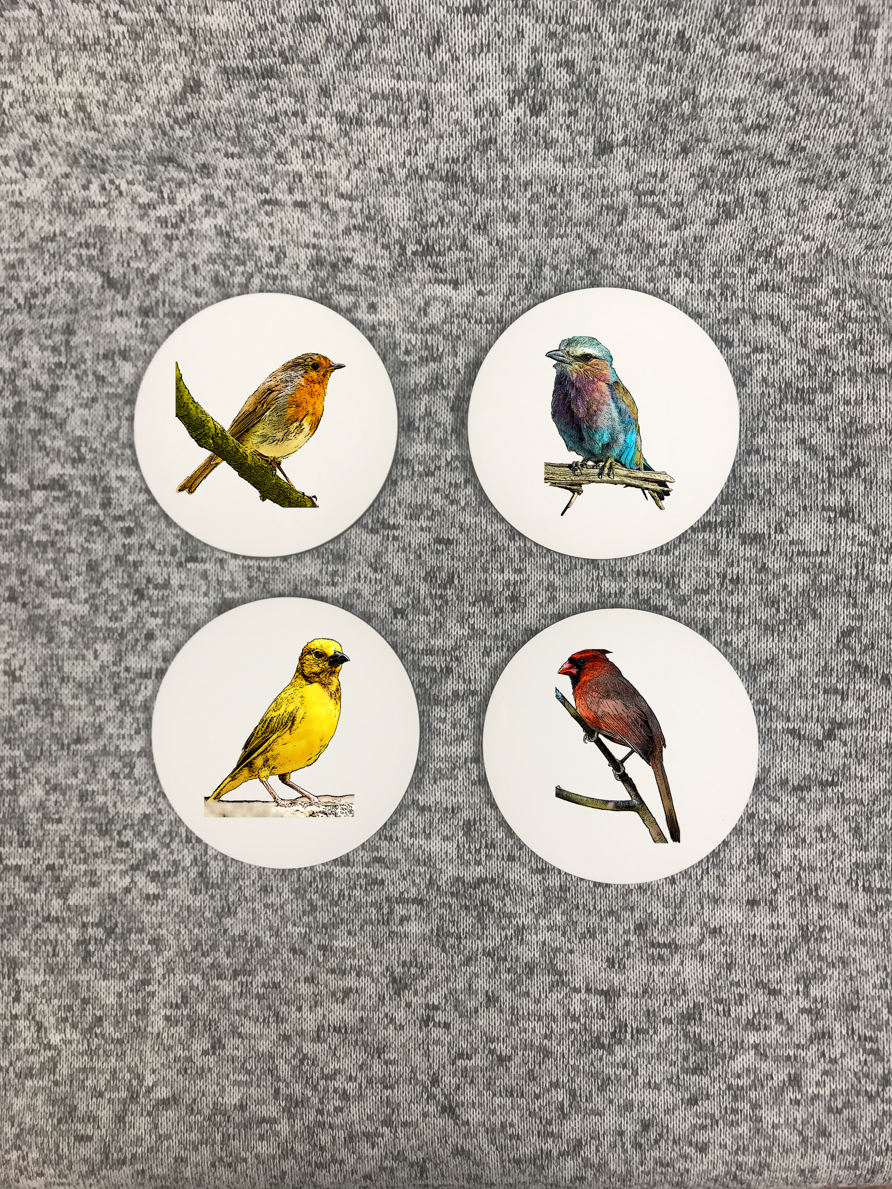 Woodland Bird Coasters - Round with Cork Bottom, Set of 4